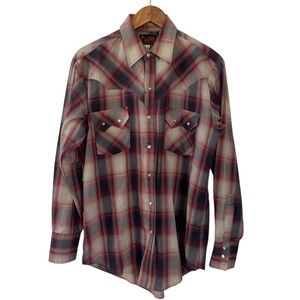 Plains Western Wear Red Blue Pearl Snap Long Sleeve Shirt Medium Cowboys Rodeo